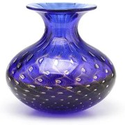 Vaso Mini Baixo Tela Azul com Ouro Murano Cristais Cadoro