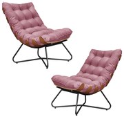 Kit 2 Poltronas Decorativas Sala de Estar Caim Base de Madeira Preto Suede Rosa G41 - Gran Belo