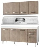 Armário Aéreo Panamá e Balcão Gabinete Áustria com Pia Inox 160cm Bran