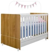 Berço Americano Mini Cama Com Rodízios Charme Z49 Nature/Branco - Mpoz