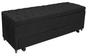 Calçadeira Baú com Sapateira Casal 140cm Paris Capitonê Suede Preto - Sheep Estofados - Preto