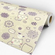 Papel de parede adesivo gatinhos roxo e creme