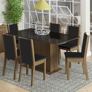 Conjunto Sala de Jantar Moscou Plus Madesa Mesa Tampo de Vidro com 6 Cadeiras Rustic/Preto Cor:Rustic/Preto