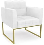 Poltrona Decorativa Base Industrial Dourado Ana Sintético PU Branco -