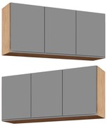 Kit 2 Armários Aéreo de Cozinha Lavanderia 03 Portas Tina 120 cm - D'Rossi - Castanho e Cinza