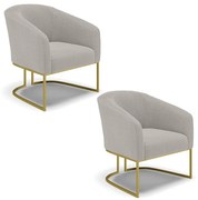 Poltrona Para Sala Industrial Dourado Kit 2 Stella Bouclê Cinza D03 - D'Rossi