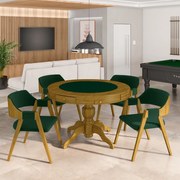 Conjunto Mesa de Jogos Carteado Bellagio Tampo Reversível e 4 Cadeiras Madeira Poker Base Estrela Veludo Verde/Mel G42 - Gran Belo