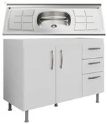 Balcão Gabinete Nathan com Pia Inox 120cm 2 Portas Branco - Nathy Móve