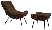 Conjunto Decorativo Poltrona e Puff Abel Base de Madeira Preto Suede Marrom G41 - Gran Belo