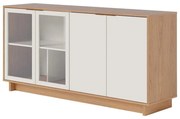 Buffet Aparador Gunga Decorativo 160cm MDF Portas de Vidro OffWhite/Freijó G73 - Gran Belo