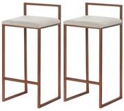 Kit 2 Banquetas Decorativa Jasmine Base Bronze Suede Bege G41 - Gran Belo