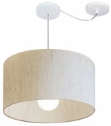 Lustre Pendente Cilíndrico Com Desvio Md-4231 Cúpula em Tecido 50x30cm Linho Bege - Bivolt