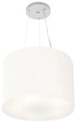 Lustre Pendente Cilíndrico Md-4183 Cúpula em Tecido 40x30cm Branco - Bivolt