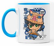 Caneca Demon Slayer Inosuke Nerd Branca com Alça Azul Claro