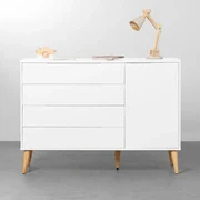 Cômoda Elfe 4 Gavetas e 1 Porta com Pés Retrô Natural – Branco Fosco