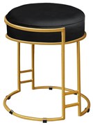 Puff Decorativo Redondo Sakura Base Metal Dourado Corano Preto G41 - Gran Belo