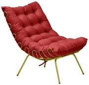 Poltrona Decorativa Sala de Estar Abel Base de Ferro Dourada Suede Vermelho G41 - Gran Belo