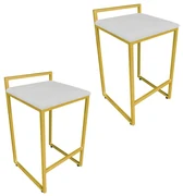 Conjunto 02 Banqueta Alta Industrial Pietra Suede Base Dourado D'Rossi - Cinza