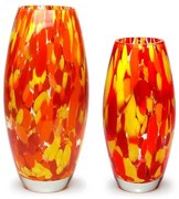 Par de Vasos Oliva G e P Multicor Amarelo, Laranja e Coral Murano Cristais Cadoro