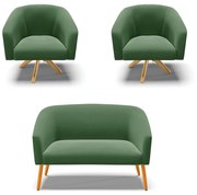 Namoradeira e 2 Poltronas Giratória MA30 Stella Suede D03 - D'Rossi - Verde
