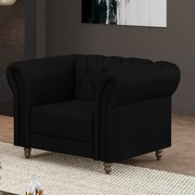 Poltrona Decorativa Sala de Estar Stanford Chesterfield Pés de Madeira Couro Preto G58 - Gran Belo