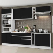 Armário de Cozinha Completa 290cm Branco/Preto Vicenza Madesa 02 Cor:Branco/Preto