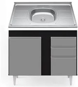 Balcão Gabinete Com Pia Inox 100cm 2 Portas 2 Gavetas Luziania Preto/C