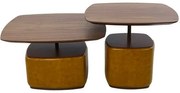 Conjunto Mesa Lateral Blend Nogueira Haste Aco Corten e Base Estofada PU Caramelo - 67777 Sun House