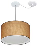 Lustre Pendente Cilíndrico Com Desvio Md-4305 Cúpula em Tecido 40x25cm Palha - Bivolt