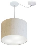 Lustre Pendente Cilíndrico Com Desvio Md-4237 Cúpula em Tecido 40x30cm Linho Bege - Bivolt