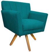 Poltrona Laura Base Giratória de Madeira Suede Azul Turquesa - ADJ Decor