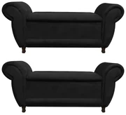 Kit 02 Recamier com Baú Itália Namoradeira Calçadeira Suede - D'Rossi - Preto