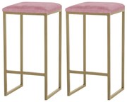 Kit 2 Banqueta Decorativa Billie Base Gold Suede Rosa G41 - Gran Belo