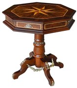 Mesa de Apoio Rosalie Design Octogonal Lâmina Imbuia Detalhes em Marchetaria Base Madeira Eucalipto e Pinheiro Estilo Clássico