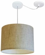 Lustre Pendente Cilíndrico Com Desvio Md-4227 Cúpula em Tecido 40x30cm Rustico Bege - Bivolt