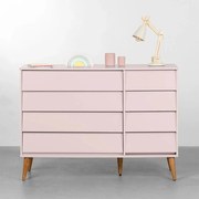 Cômoda Noah 4 Gavetas e 1 Porta com Pés Retrô Mel - Rosa Fosco