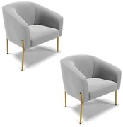 Poltrona Decorativa Pé de Ferro Dourado Kit 2 Stella Suede D03 - D'Rossi - Cinza