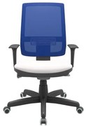 Cadeira Office Brizza Tela Azul Assento Vinil Branco Autocompensador Base Standard 120cm - 63716 Sun House