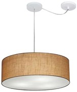 Lustre Pendente Cilíndrico Com Desvio Md-4222 Cúpula em Tecido 45x15cm Palha - Bivolt