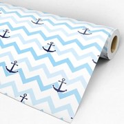 Papel de parede adesivo Chevron marinheiro azul e branco