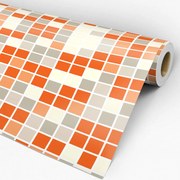 Papel de parede adesivo pastilha laranja cinza e creme