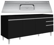 Balcão Gabinete Com Pia 180cm Dallas Preto - Lumil