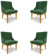 Kit 4 Cadeiras Decorativas Sala de Jantar Base Fixa de Madeira Firenze Veludo Verde Esmeralda/Castanho G19 - Gran Belo