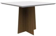 Mesa de Jantar Quadrada Tampo com Vidro Tina 100 cm Off White Base Imbuia - D'Rossi