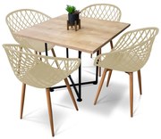 Kit 04 Cadeiras Clarice Nude e 01 Mesa de Jantar 04 Lugares Jade 90 cm Natural Base Metálica Industrial Preto - D'Rossi