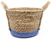 Cesto de Fibra Natural  Seagrass Com Fundo Azul 20x27x27 cm - D'Rossi