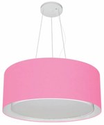 Lustre Pendente Cilíndrico Duplo Md-4124 Cúpula em Tecido 50x25cm Rosa Bebê - Bivolt