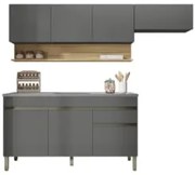 Armário de Cozinha 4 Peças Balcão com Pia 120cm Lina08 Z06 Gris/Freijó