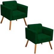 Kit 2 Poltronas Decorativas Pés Palito Karen Suede Verde G19 - Gran Belo