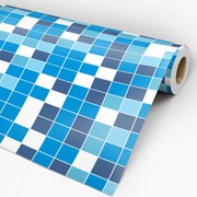 Papel de parede adesivo pastilha azul branca